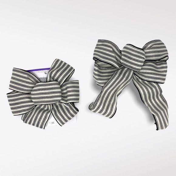 🆕 CELEBRATE IT | Black and White Striped Wired Bows - Picture 1 of 3